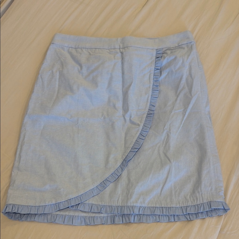 J crew Light Blue chambray Women's faux wrap skirt size 12